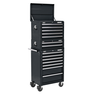 Topchest, Mid-Box Tool Chest & Rollcab Combination 14 Drawer with Ball-Bearing Slides - Black