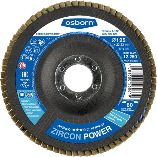 DRONCO Zirconium Flap Disc 125 x 22 80G