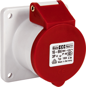 415V 16 Amp Red 5 Pin Panel Socket