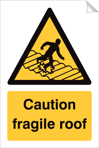 Caution Fragile Roof 240 x 360mm Sticker