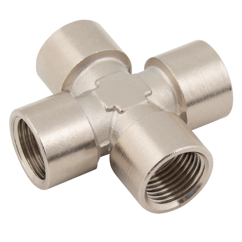 EQUAL CROSS BRASS PLATED BSP FEM