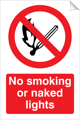 No Smoking or Naked Lights 240 x 360mm Sticker